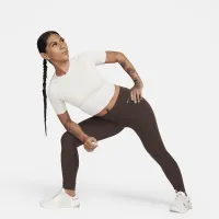 Nike Zenvy Rib женская Dri-FIT Short-Sleeve Cropped Top цвет коричневый