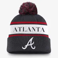 Atlanta Braves Team Stripe Peak мужские Nike MLB Cuffed Pom Beanie синий