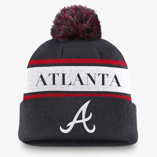 Atlanta Braves Team Stripe Peak мужские Nike MLB Cuffed Pom Beanie синий
