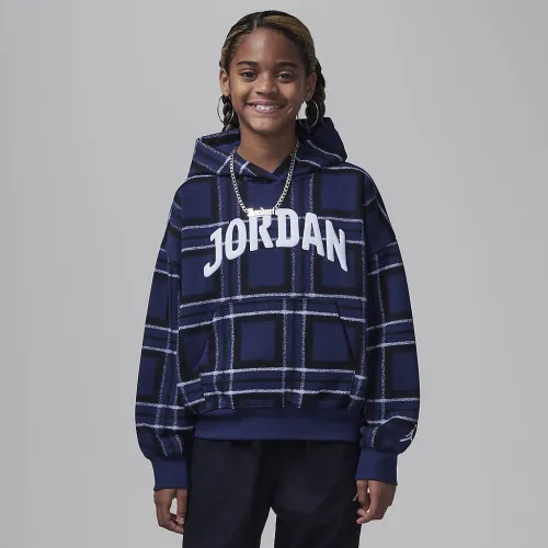 Nike Jordan Brooklyn Essentials Big дитячі Plaid Print Pullover Толстовка з капюшоном блакитний