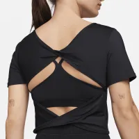 Nike One Classic жіноча Dri-FIT Short-Sleeve Cropped Twist Top колір чорний