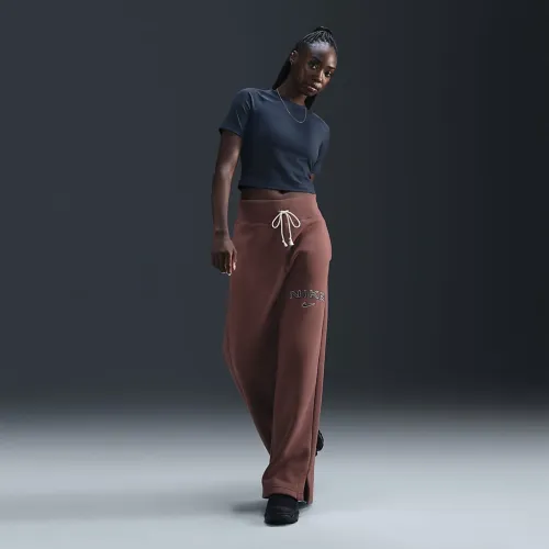 Nike Sportswear Phoenix Fleece женская С высокой Талией Wide-Leg Logo Pants цвет коричневый