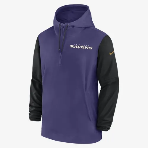 Baltimore Ravens Sideline Pre-Game Player чоловічі Nike NFL 1/2-Zip Hooded Куртка колір фіолетовий