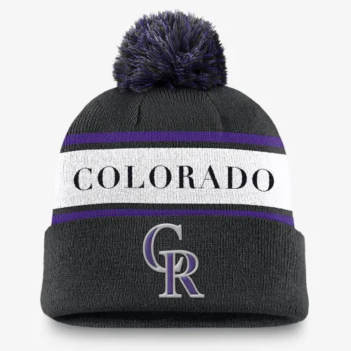 Colorado Rockies Team Stripe Peak чоловічі Nike MLB Cuffed Pom Beanie колір чорний