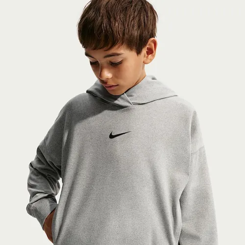 Nike Pro Big дитячі (для хлопчиків) Dri-FIT Fleece Pullover Толстовка з капюшоном колір сірий