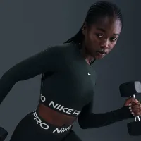 Nike Pro жіноча Dri-FIT Cropped Long-Sleeve Top колір зелений