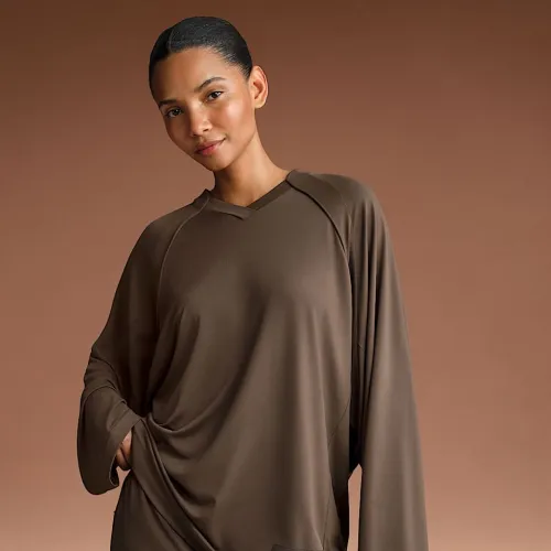 NikeSKIMS Airy жіноча оверсайз V-Neck Long-Sleeve Top колір коричневий