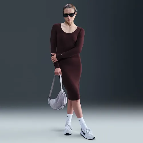 Nike Sportswear Chill Knit женская Tight Long-Sleeve Midi Mini-Rib Костюм цвет красный
