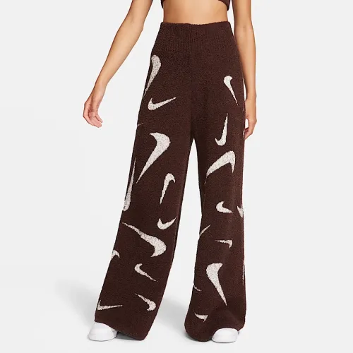 Nike Sportswear Phoenix Cozy Букле женская С высокой Талией Wide-Leg Knit Pants цвет коричневый
