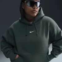 Nike Sportswear Phoenix Fleece женская оверсайз Pullover Толстовка с капюшоном (большие размеры) цвет зеленый
