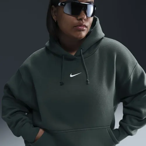 Nike Sportswear Phoenix Fleece женская оверсайз Pullover Толстовка с капюшоном (большие размеры) цвет зеленый