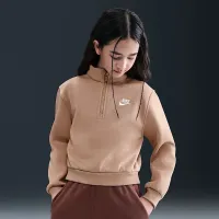 Nike Sportswear Club Fleece Big дитячі (Girls') 1/2-Zip Long-Sleeve Top колір коричневий