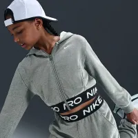 Nike Pro Fleece Big детские (Girls') Dri-FIT Full-Zip Толстовка с капюшоном цвет серый