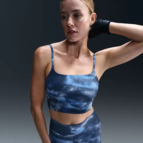 Nike One Convertible женская Light-Support Lightly Lined Longline Printed Sports Bra синий