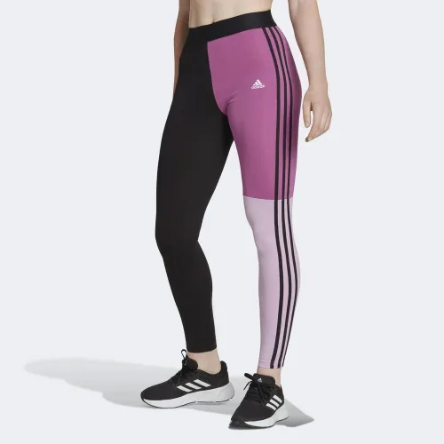 Лосины adidas Essentials 3-Stripes Colorblock хлопковыеHJ9477 - черно-розовые