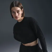 Nike Sportswear Phoenix Cozy Букле женская Tight Long-Sleeve Knit Top цвет черный