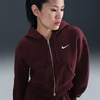 Nike Sportswear Phoenix Fleece женская Loose Full-Zip Cropped Толстовка с капюшоном цвет красный