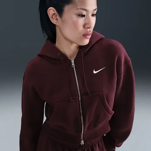 Nike Sportswear Phoenix Fleece женская Loose Full-Zip Cropped Толстовка с капюшоном цвет красный