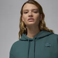 Nike Jordan Flight Fleece жіноча Satin-Lined Pullover Толстовка з капюшоном колір зелений