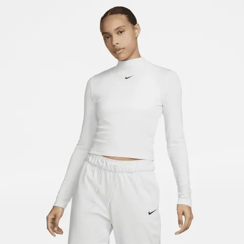 Nike Sportswear Essential женская Ribbed Mock-Neck Long-Sleeve Top цвет серый