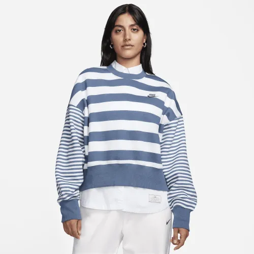 Nike Sportswear Phoenix Fleece женская Over-оверсайз Striped Crew-Neck свитшот синий