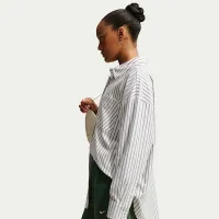 Nike Sportswear Chill Poplin женская оверсайз Woven Long-Sleeve Striped Top цвет зеленый