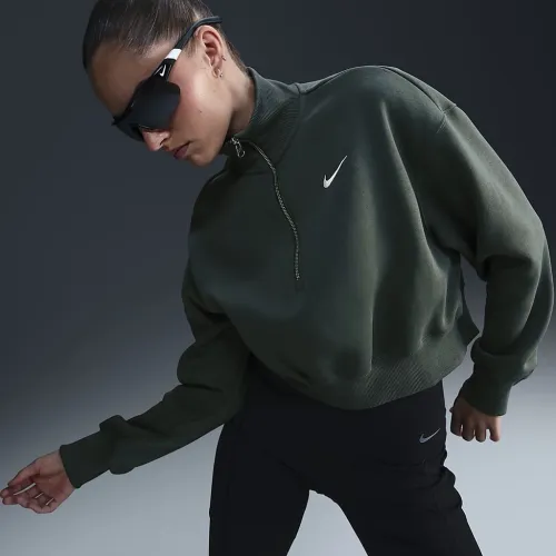 Nike Sportswear Phoenix Fleece женская 1/2-Zip Cropped свитшот цвет зеленый