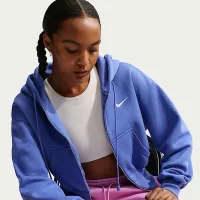 Nike Sportswear Phoenix Fleece жіноча Loose Full-Zip Cropped Толстовка з капюшоном блакитний