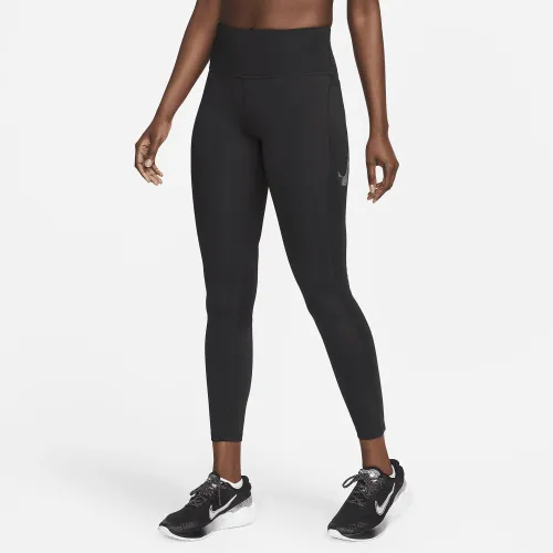 Nike Fast жіноча Mid-Rise 7/8 Graphic лосіни з кишенямиколір чорний