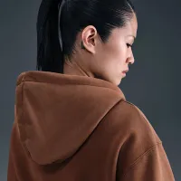 Nike Sportswear Phoenix Fleece жіноча Loose Full-Zip Cropped Толстовка з капюшоном колір коричневий