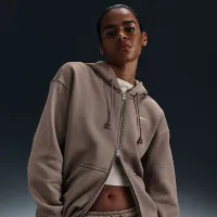 Nike Sportswear Phoenix Fleece женская оверсайз Full-Zip Толстовка с капюшоном цвет коричневый