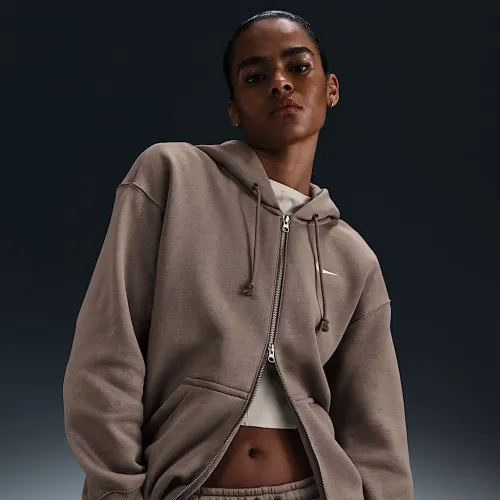 Nike Sportswear Phoenix Fleece женская оверсайз Full-Zip Толстовка с капюшоном цвет коричневый