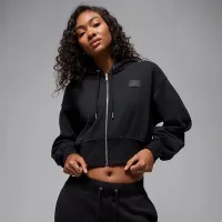 Nike Jordan Flight Fleece женская Cropped Satin-Lined Толстовка с капюшоном цвет черный