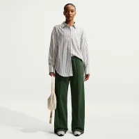Nike Sportswear Chill Poplin женская оверсайз Woven Long-Sleeve Striped Top цвет зеленый