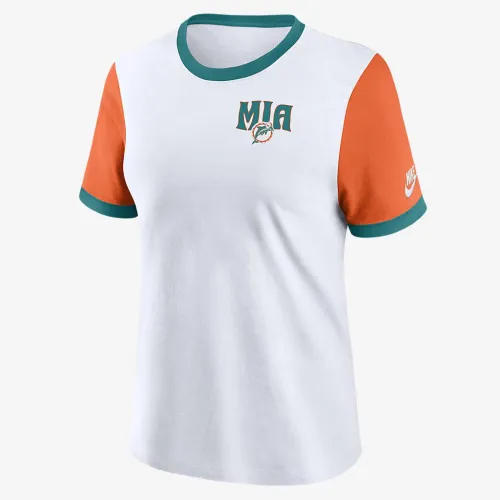 Miami Dolphins Rewind женская Nike NFL Ringer футболка цвет белый