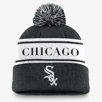Chicago цвет белый Sox Team Stripe Peak мужские Nike MLB Cuffed Pom Beanie цвет черный