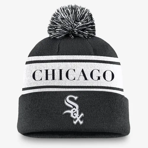 Chicago цвет белый Sox Team Stripe Peak мужские Nike MLB Cuffed Pom Beanie цвет черный