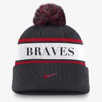 Atlanta Braves Team Stripe Peak мужские Nike MLB Cuffed Pom Beanie синий