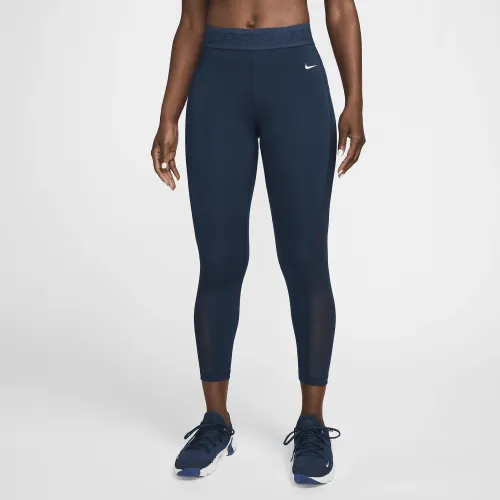 Nike Pro женская Mid-Rise 7/8 Mesh-Paneled лосины синий