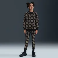 Nike Sportswear Club Fleece Big детские (Girls') оверсайз Printed Crewneck свитшот цвет черный