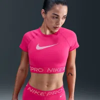 Nike Pro жіноча Dri-FIT Short-Sleeve Cropped Graphic Top Pink