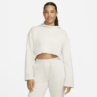 Nike Yoga Luxe женская Cropped Fleece Толстовка с капюшоном цвет коричневый