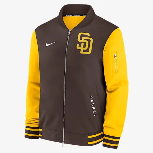 San Diego PaКостюм Authentic Collection Dugout мужские Nike MLB Full-Zip Bomber Куртка цвет коричневый