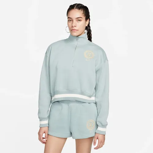 Nike Sportswear Phoenix Fleece Heritage женская оверсайз 1/2-Zip Crop свитшот цвет серый