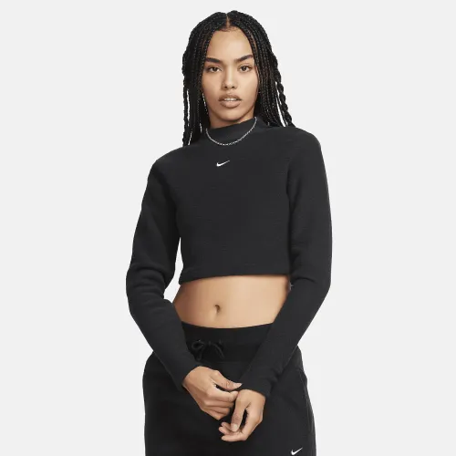 Nike Sportswear Phoenix Plush женская Slim Mock-Neck Long-Sleeve Cropped Cozy Fleece Top цвет черный