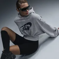 Nike Sportswear женская оверсайз Cropped French Terry Pullover Толстовка с капюшоном цвет серый