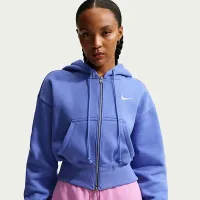 Nike Sportswear Phoenix Fleece жіноча Loose Full-Zip Cropped Толстовка з капюшоном блакитний