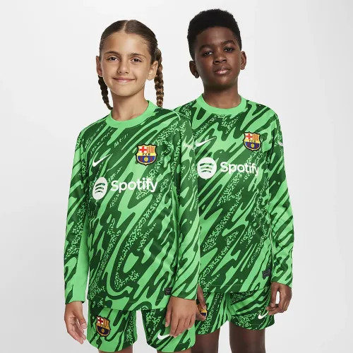 FC Barcelona 2024 Stadium Goalkeeper Big детские Nike Dri-FIT Soccer Replica Jersey цвет зеленый
