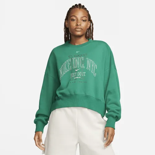 Nike Sportswear Phoenix Fleece женская Over-оверсайз Crew-Neck Graphic свитшот цвет зеленый