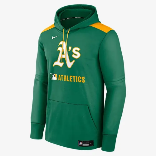 Athletics Authentic Collection мужские Nike Therma MLB Pullover Толстовка с капюшоном цвет зеленый